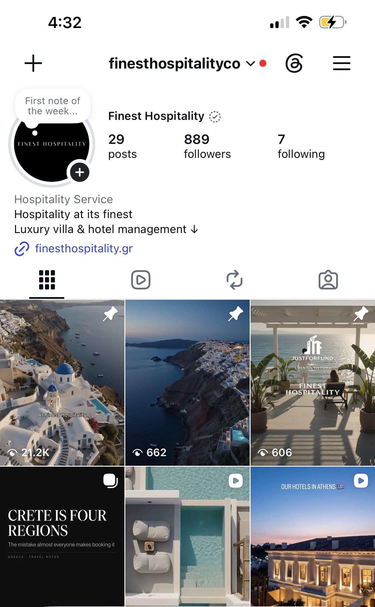 Instagram προφίλ Finest Hospitality