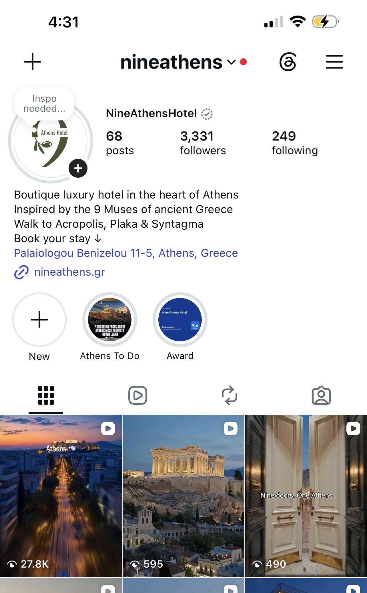 Instagram προφίλ Nine Athens